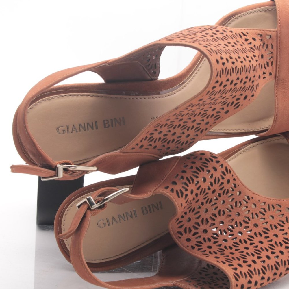 Gianni Bini Platform Wedge Leather Sandal Women10M Brown - Picture 6 of 16